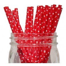 Paper Straws - Red small Polka Dot x25